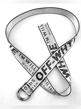 Off-White Men Silver Industrial Logo Buckle Woven Belt One Size Double D Buckle